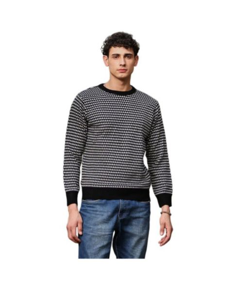 Мужской свитер Cahoot Campus Sutra Contrast-Jacquard Knit Pullover, цвет: Чёрный