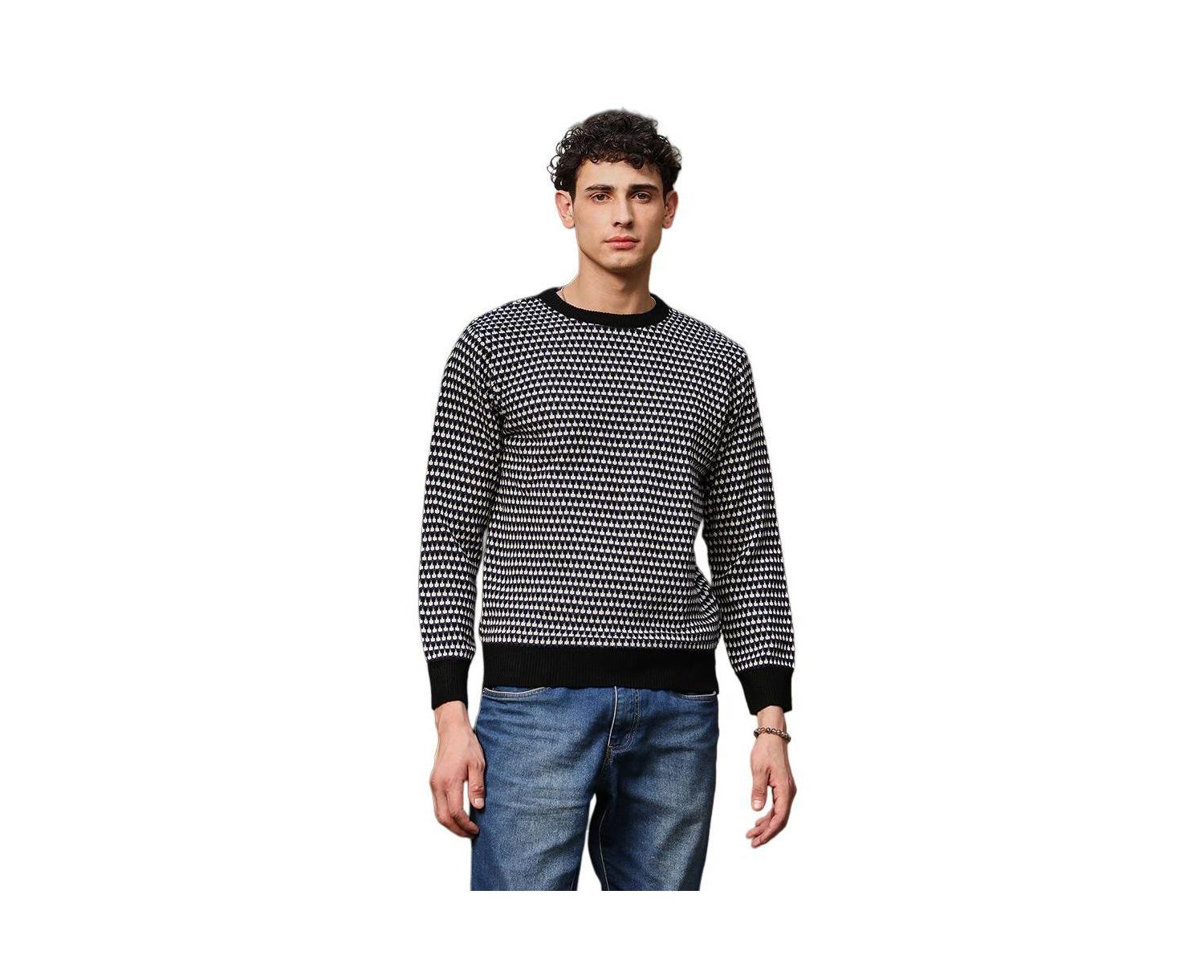 Men's Contrast-Jacquard Knit Pullover Sweater