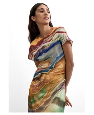 Women's Short-Sleeve Print Midi Dress