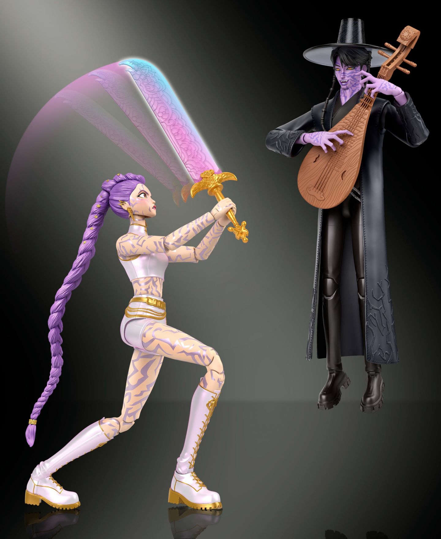 Детские фигурки KPop Demon Hunters Rumi & Jinu Final Battle 18+ Articulation Swappable Hands & Faces Action Figure 2-Pack, Ages 4+ — фото 3