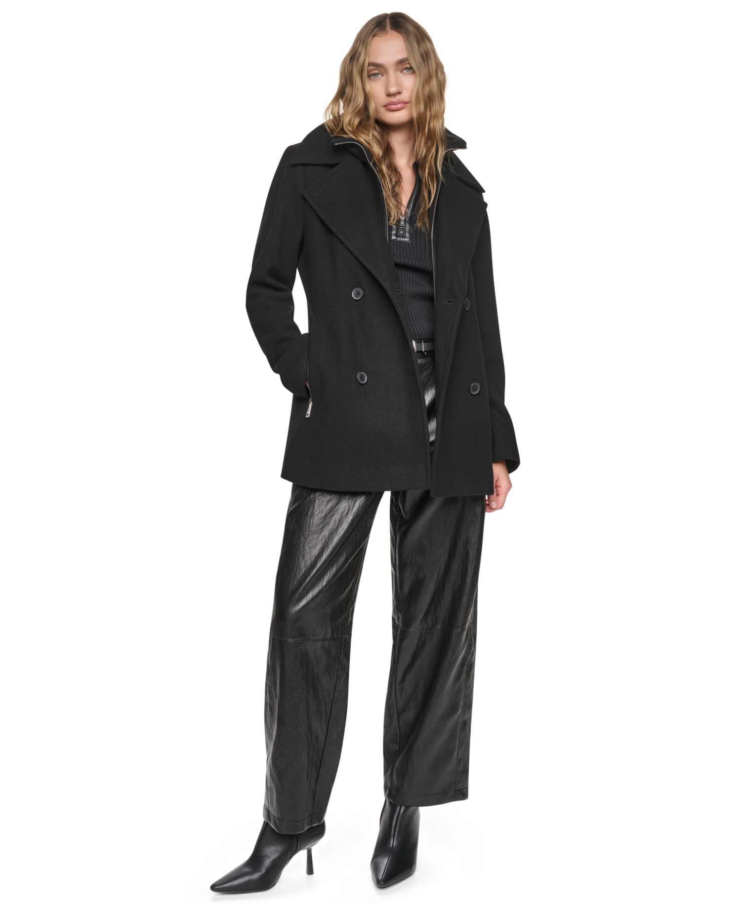 Women's Double-Breasted Long-Sleeve Wool-Blend Peacoat