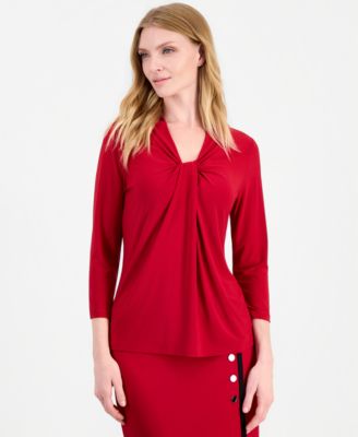 Women's 3/4-Sleeve Knot Neck Jersey Knit Top