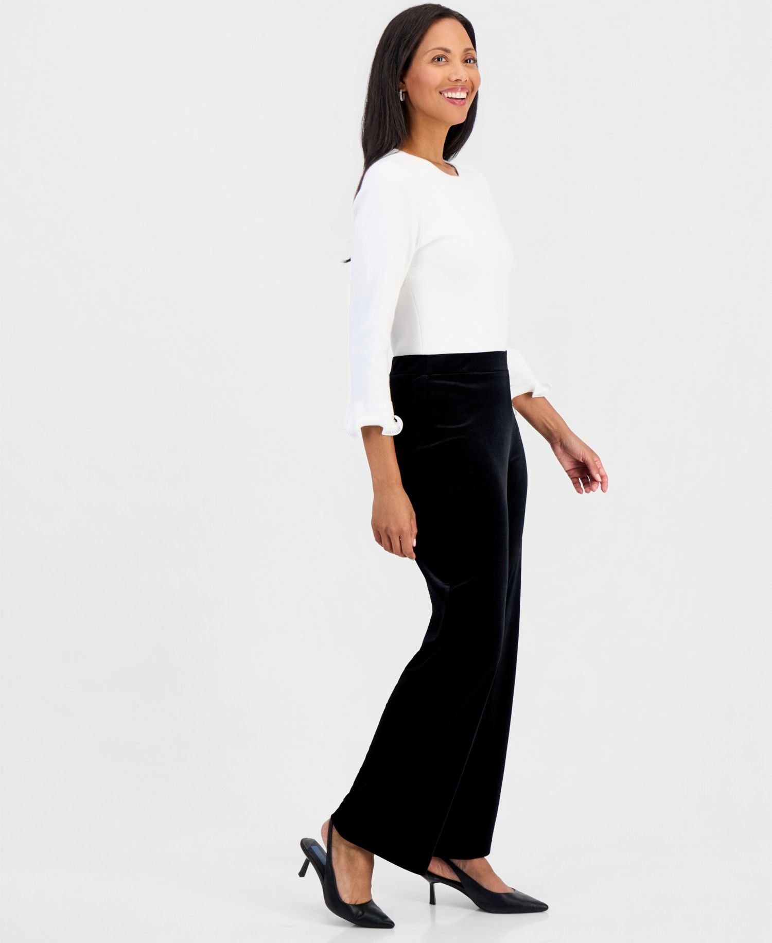 Petite Velvet Pull-On Wide-Leg Pants