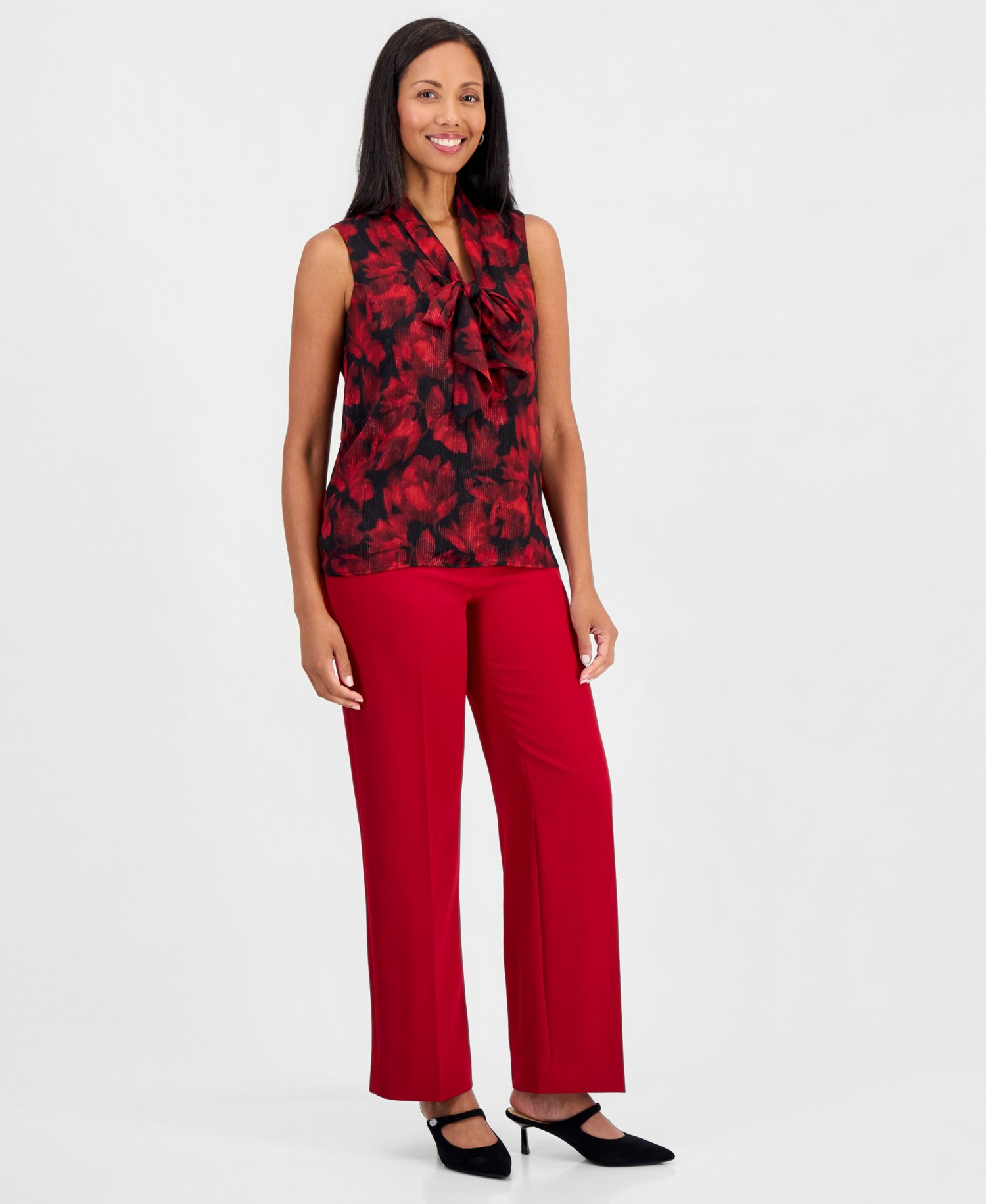 Women's Floral-Print Tie Front Sleeveless Blouse