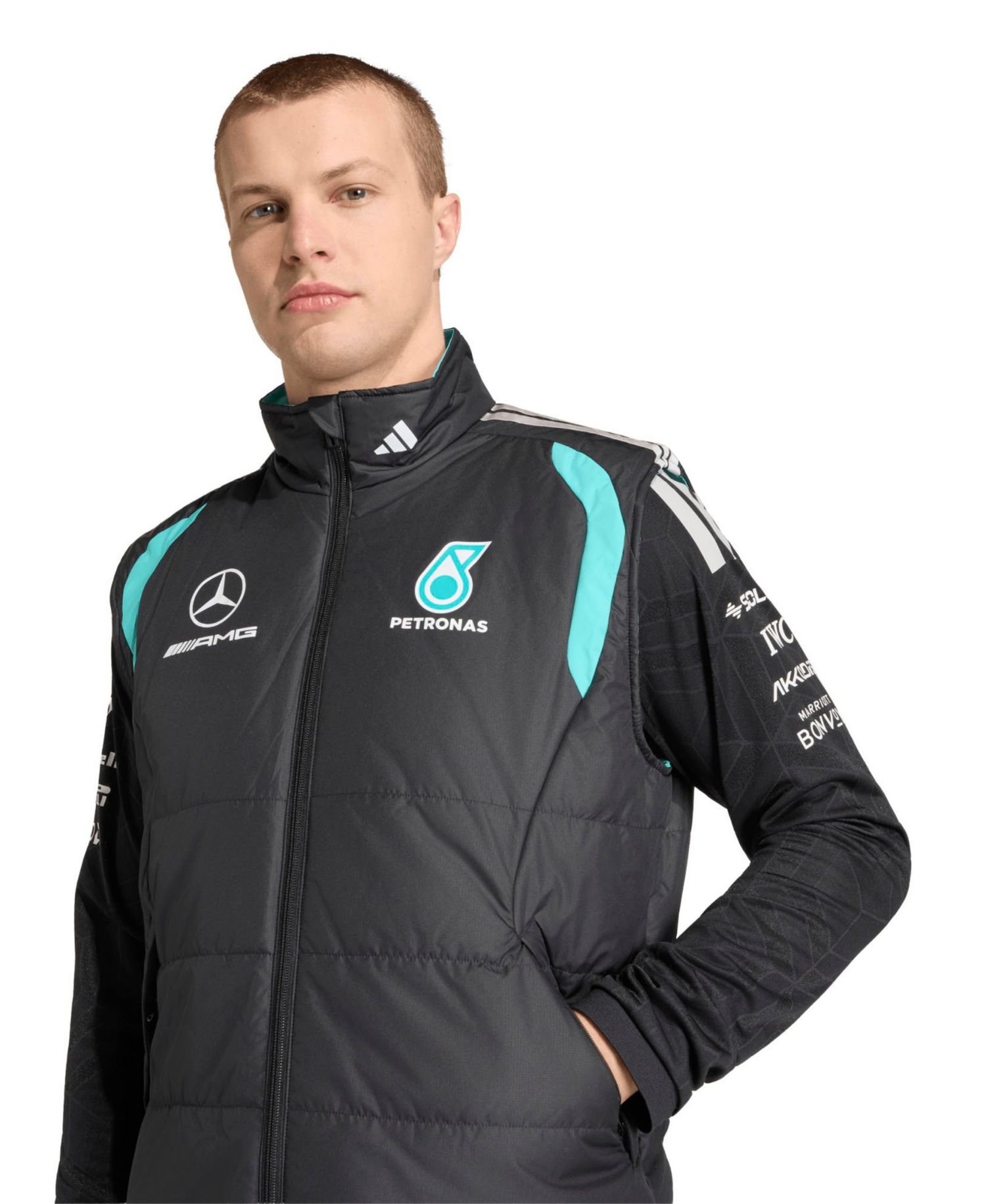 Men's Black Mercedes-AMG Petronas F1 Team Full-Zip Mechanics Vest