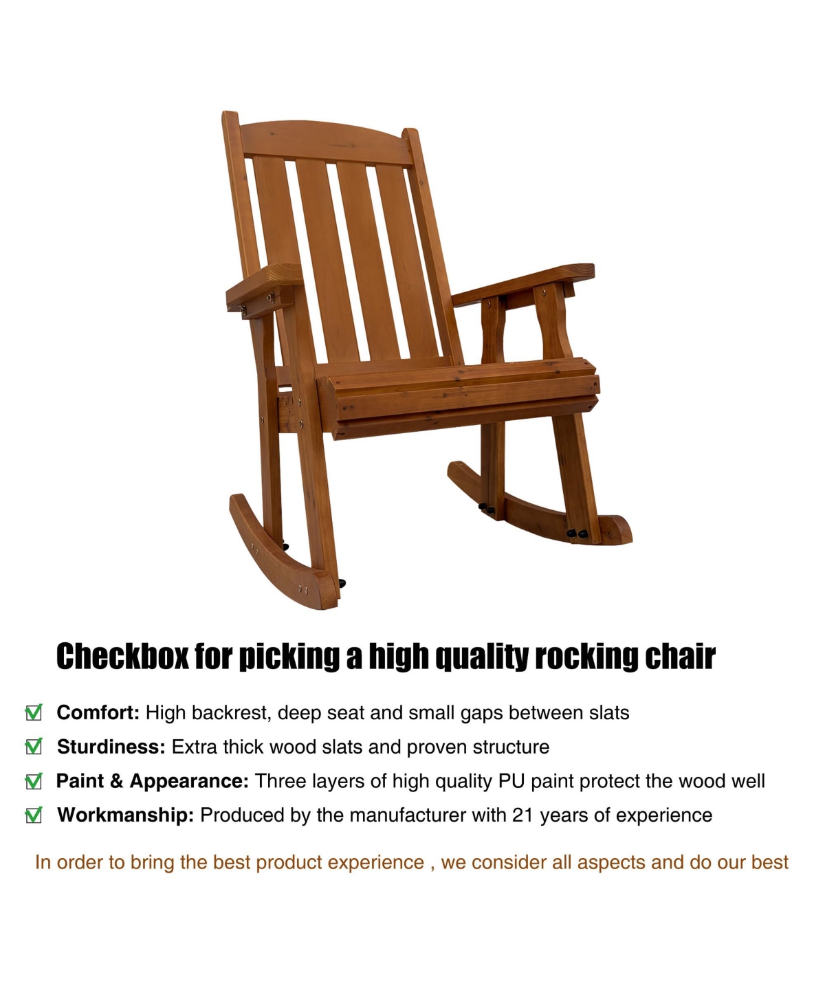 Innovaze Solid Fir Wood Outdoor Rocking Chair and Side Table Set, Heavy-Duty Patio Rocker with Comfortable Recline for Porch and Backyard