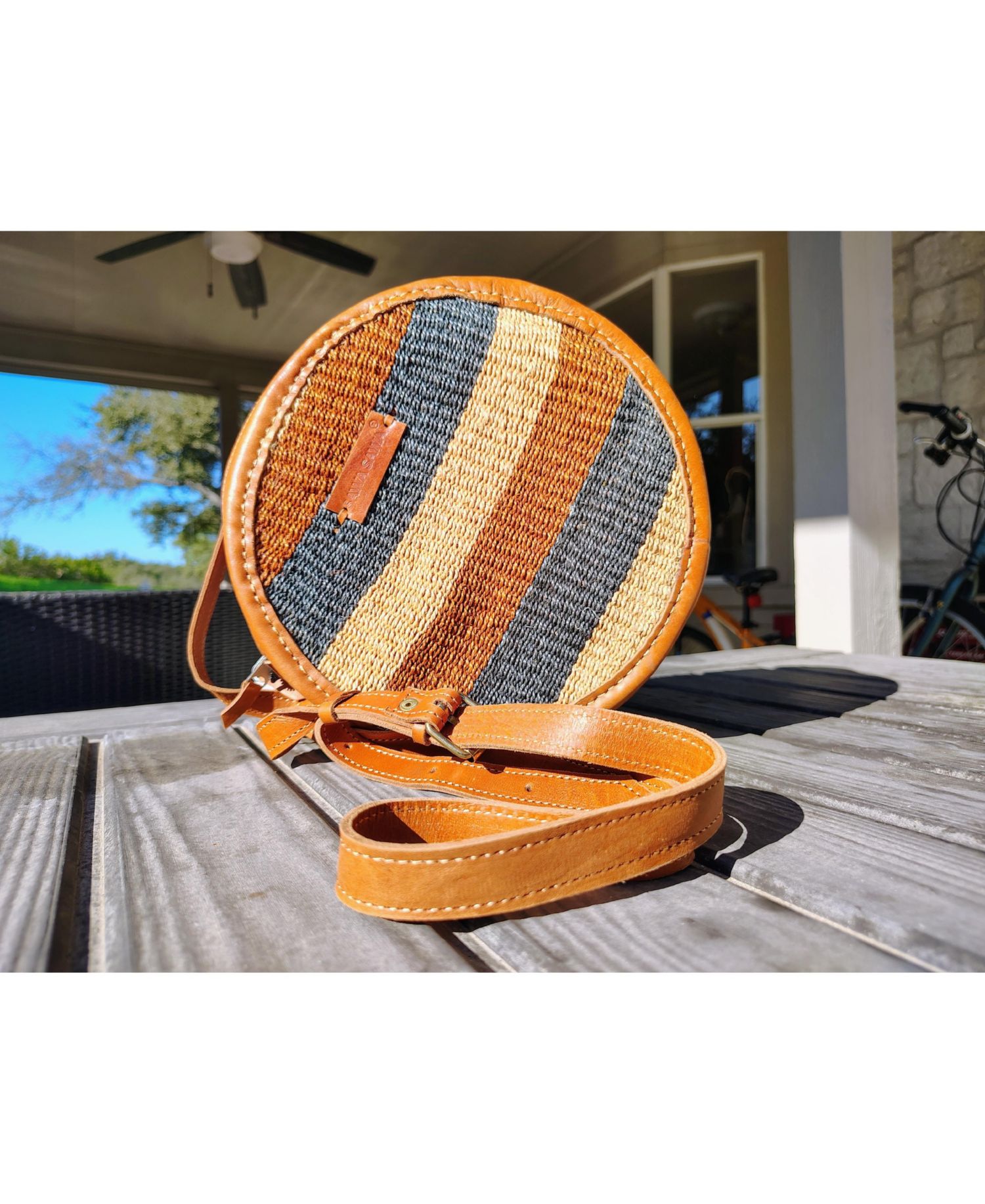 Earth Tone Round Handmade Sisal Crossbody Bag