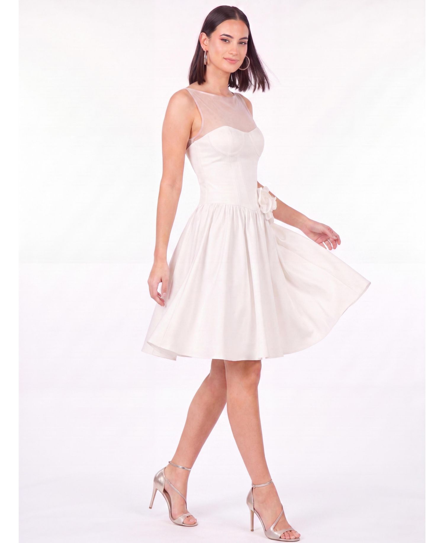Women's Illusion Neck Bridal Midi Dress
