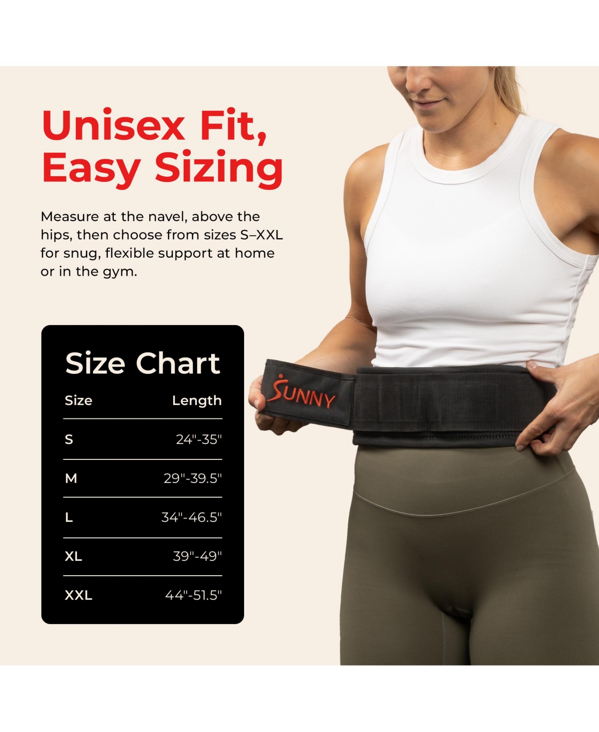 Sunny Health & Fitness Heavy-Duty 4" Nylon Weightlifting Belt with Back Support & Adjustable Fit for Strength Training