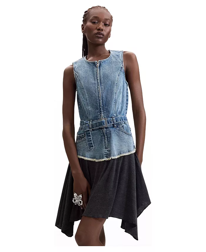 Women's Sleeveless Asymmetrical Denim Dress