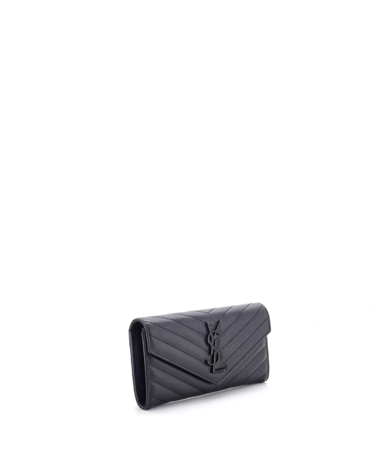 Pre-Owned Saint Laurent Large Classic Monogram Flap Wallet Matelasse Chevron Leather