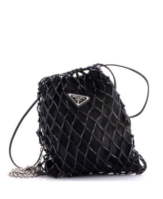 Fishnet Chain Crossbody Bag Woven Leather and Satin