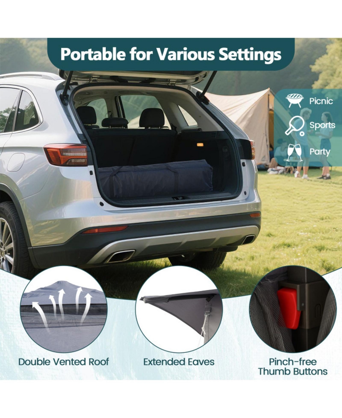 Sugift 11 x 11 Feet 2-Tier Pop-Up Gazebo Tent Portable Canopy Shelter With Carry Bag And Mesh