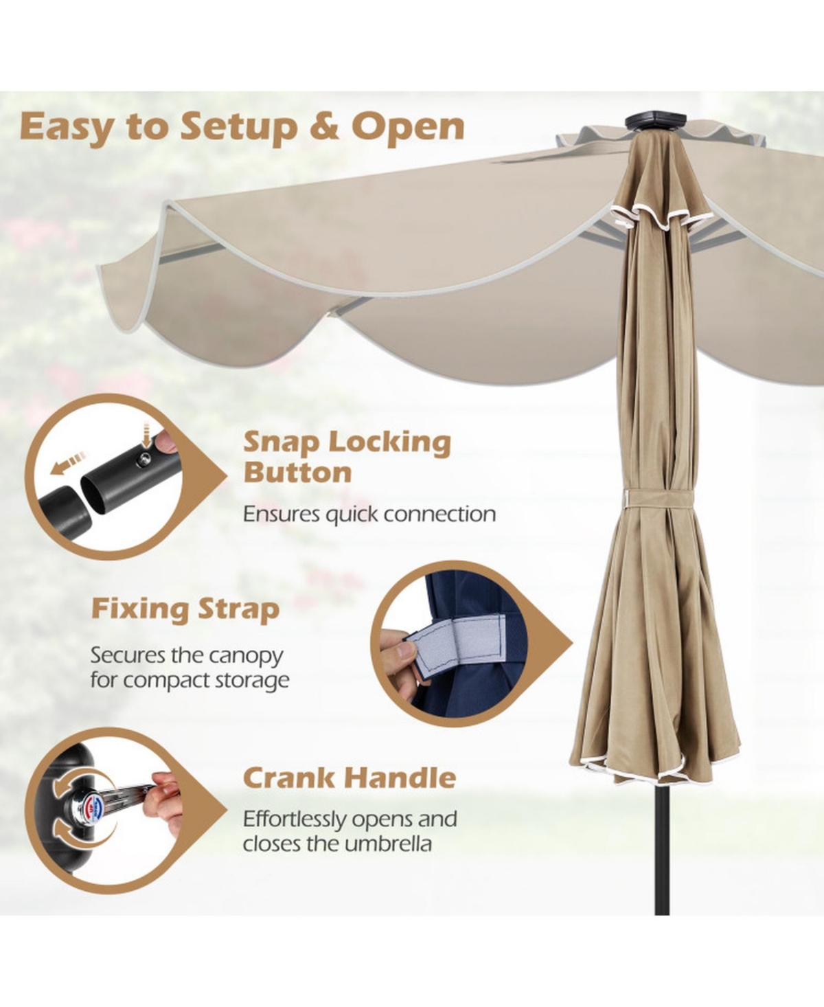 Sugift 9 Feet Scalloped Solar Patio Market Table Umbrella with 24 Led Lights and 30degree(s) Tilt