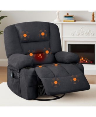 Oversized massage recliner with vibration and heating,Chenille,manual recline, side pocket,Cup Holders