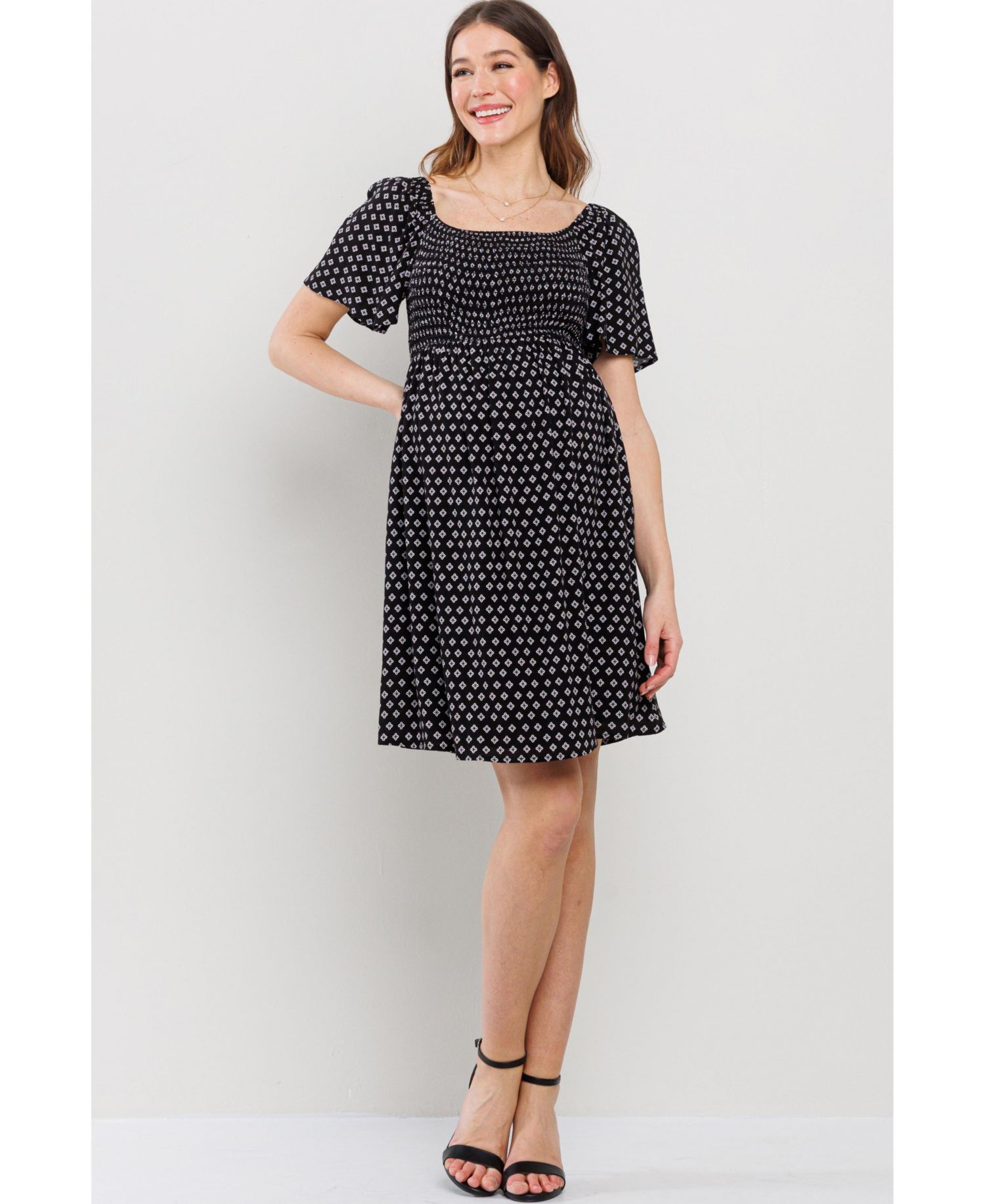 Maternity Square-Neck Flutter-Sleeve Empire-Waist Dress