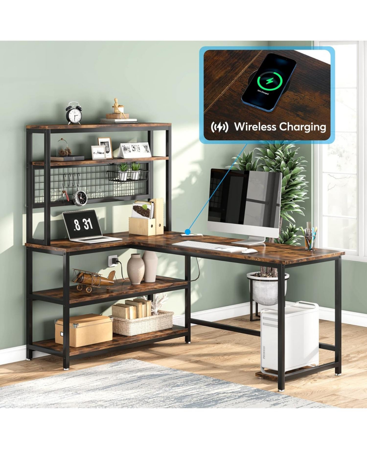 Tribesigns 55" L-Shape Computer Desk with Hutch