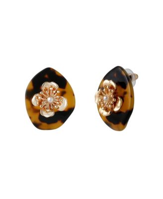 Leopard Acrylic Flower Stud Earrings, Gold-Tone Flower Earrings for Women