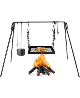 Portable Campfire Swing Grill Stand Adjustable Grate Hooks For Outdoor Camping BBQ