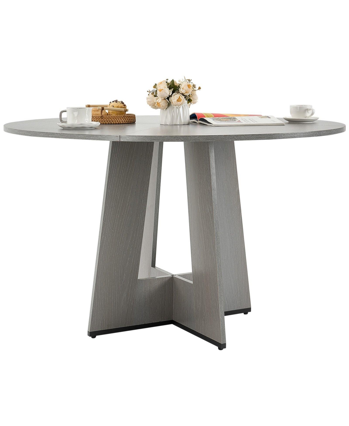 Slickblue Farmhouse Round Dining Table with Thick Wooden Legs Design