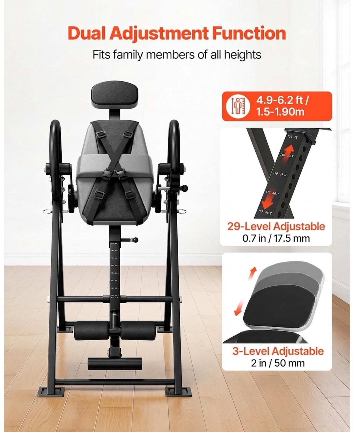 Sugift 300 lbs Capacity Heavy Duty Inversion Table with Dual-Roller Locking for Back Neck Shoulders Knees