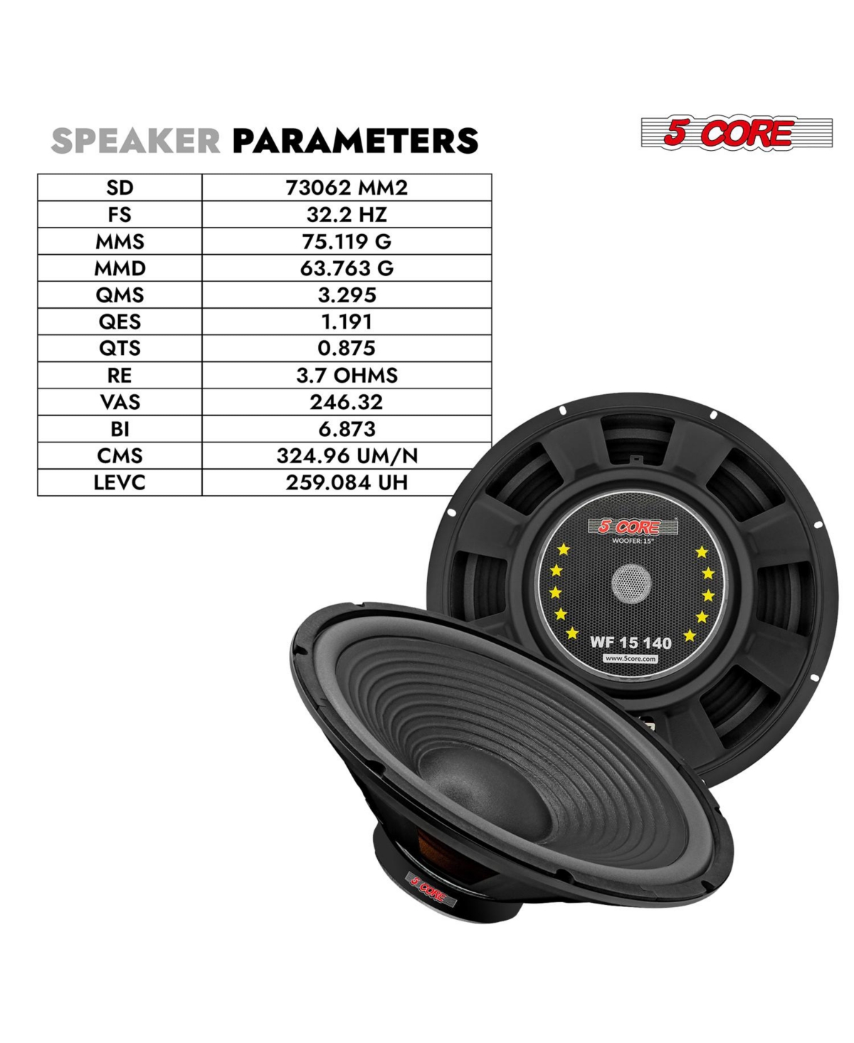 5 Core 15" Subwoofer Speaker 450W Max 8Ohm Replacement Audio Pa Dj Sub Woofer