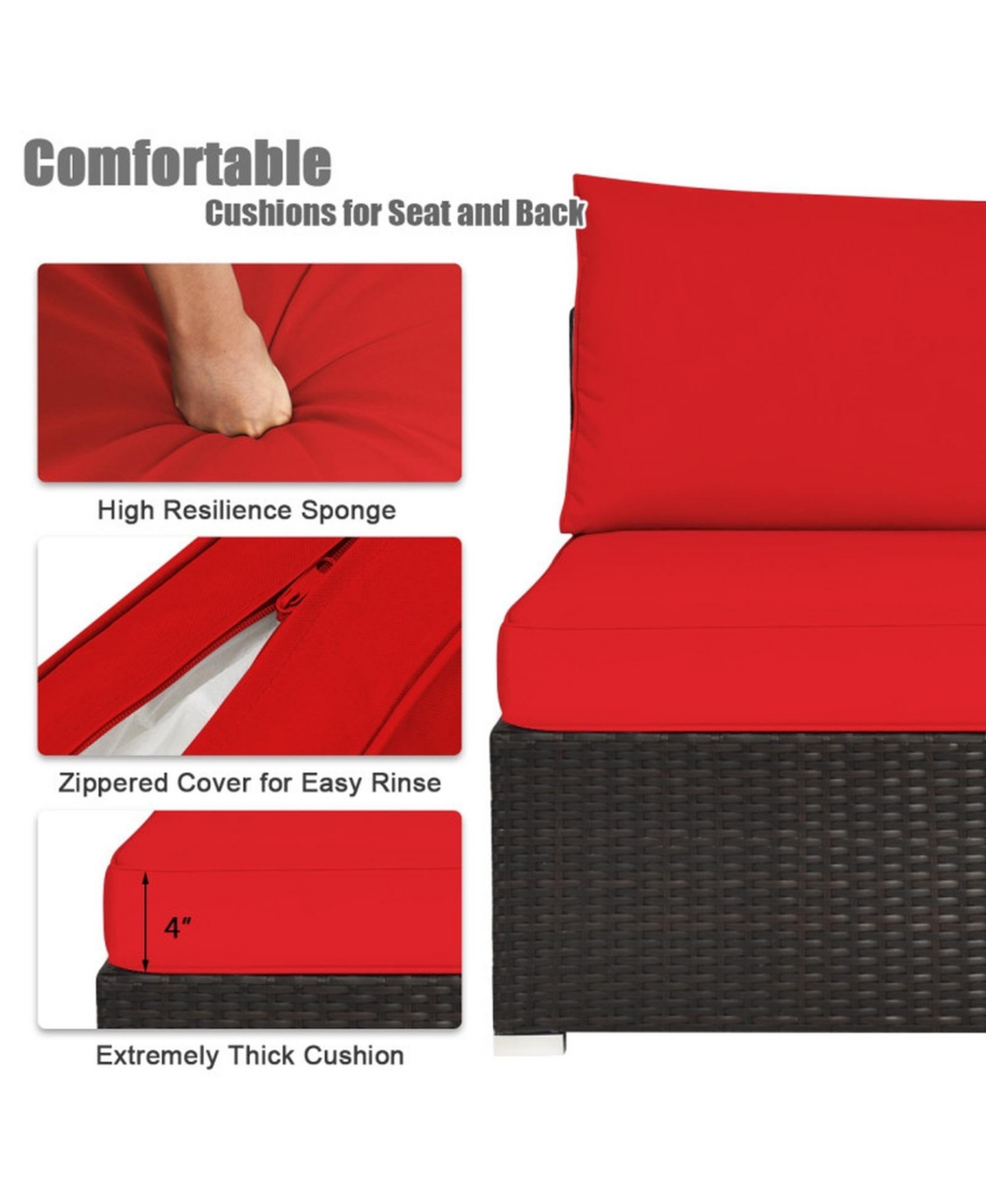 Sugift Outdoor Patio Rattan Sofa and Ottoman Furniture Set