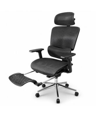 Fabric Ergonomic Office Chair with Footrest, Adjustable Height and Arms, Split Back, Manual Recline, Home Computer Chair for Adults