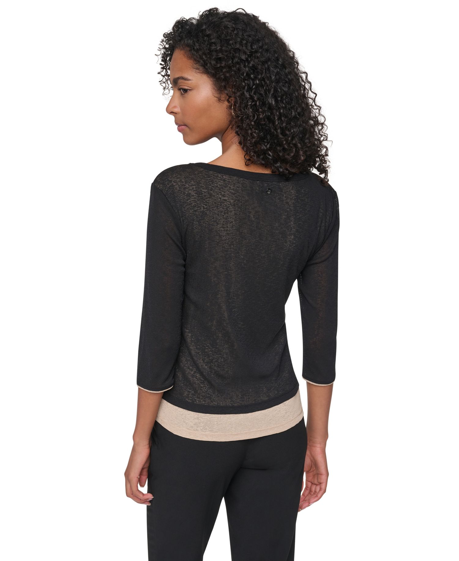 Women's Tissue Knit Scoop Neck 3/4-Sleeve Pullover Sweater