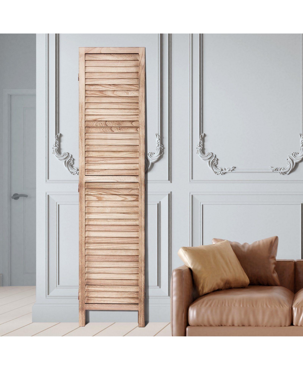 Slickblue 8 Panel Folding Wood Privacy Screen, Tall Louvered Room Divider for Bedroom Living Office