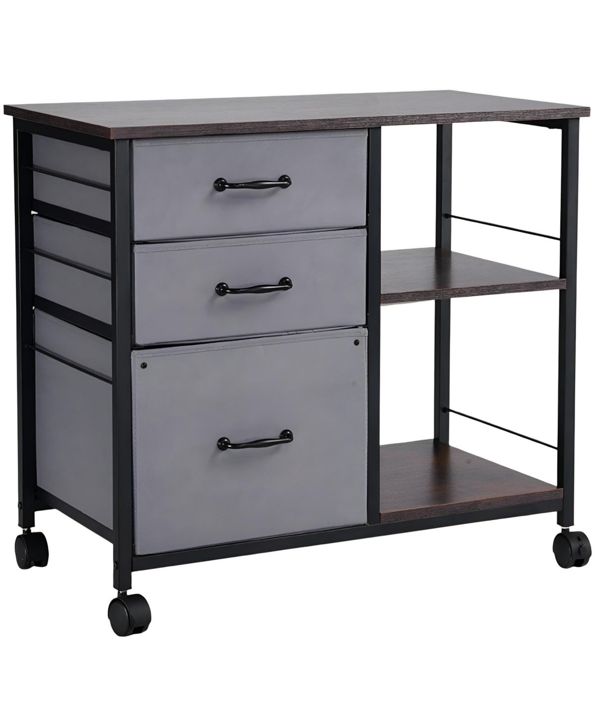 Slickblue Mobile File Cabinet with 3 Drawers and Open Storage Shelves - grey , black