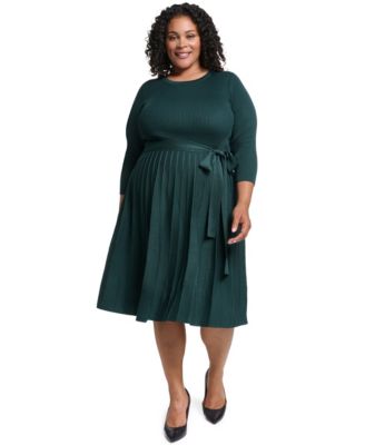Plus Size Fit & Flare Ribbed-Knit Midi Dress