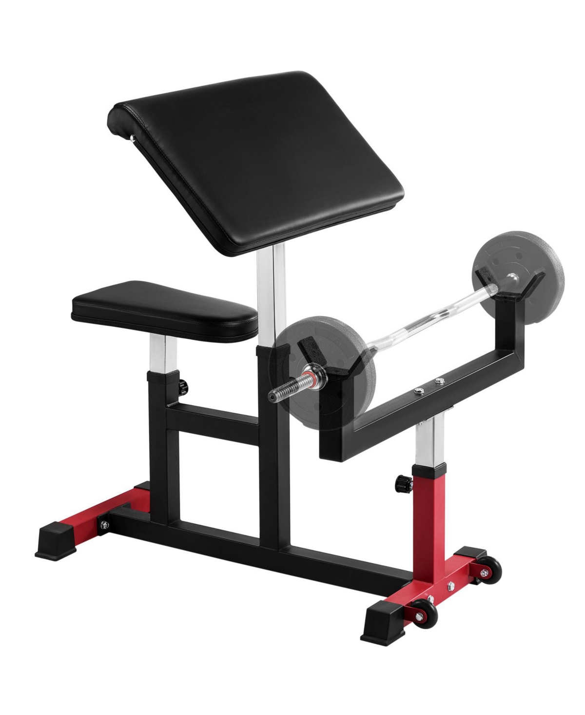 Sugift Adjustable Preacher Curl Bench Biceps Training Station with 440 Lbs Max Load for Home Gym - Black
