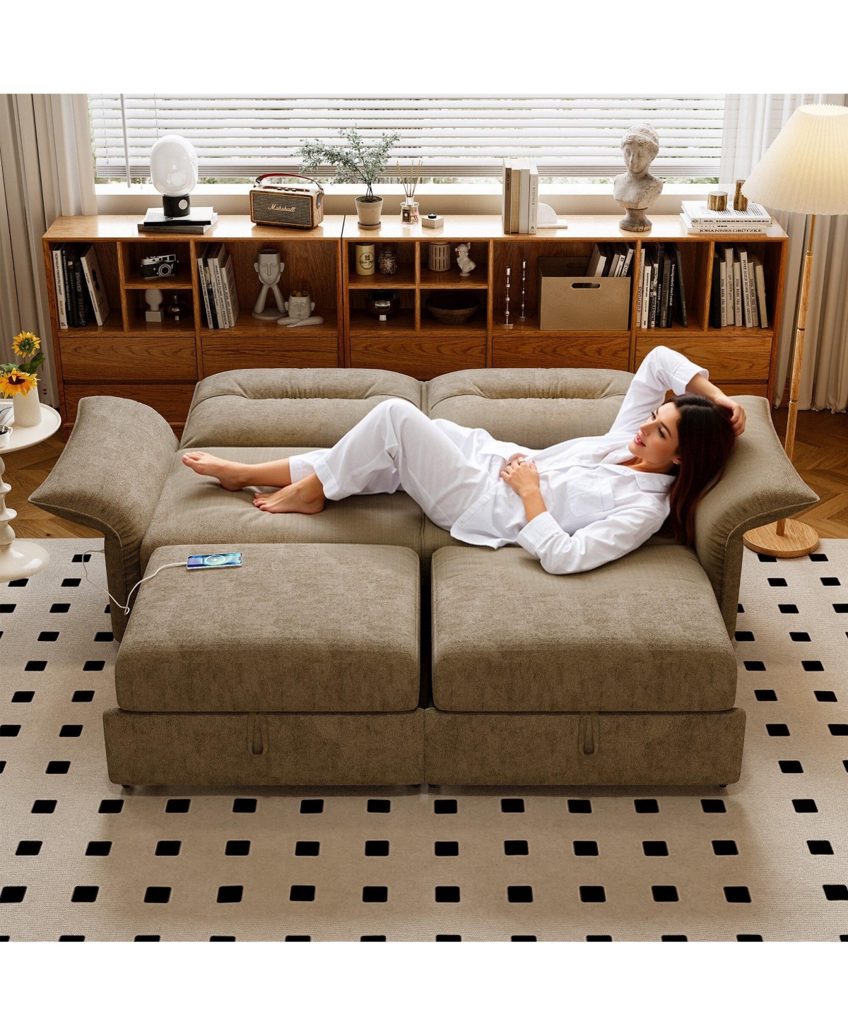 Lucky One 85" 2-in-1 Convertible Sofa Bed with Plush Upholstery and Built-in Usb Charging Ports