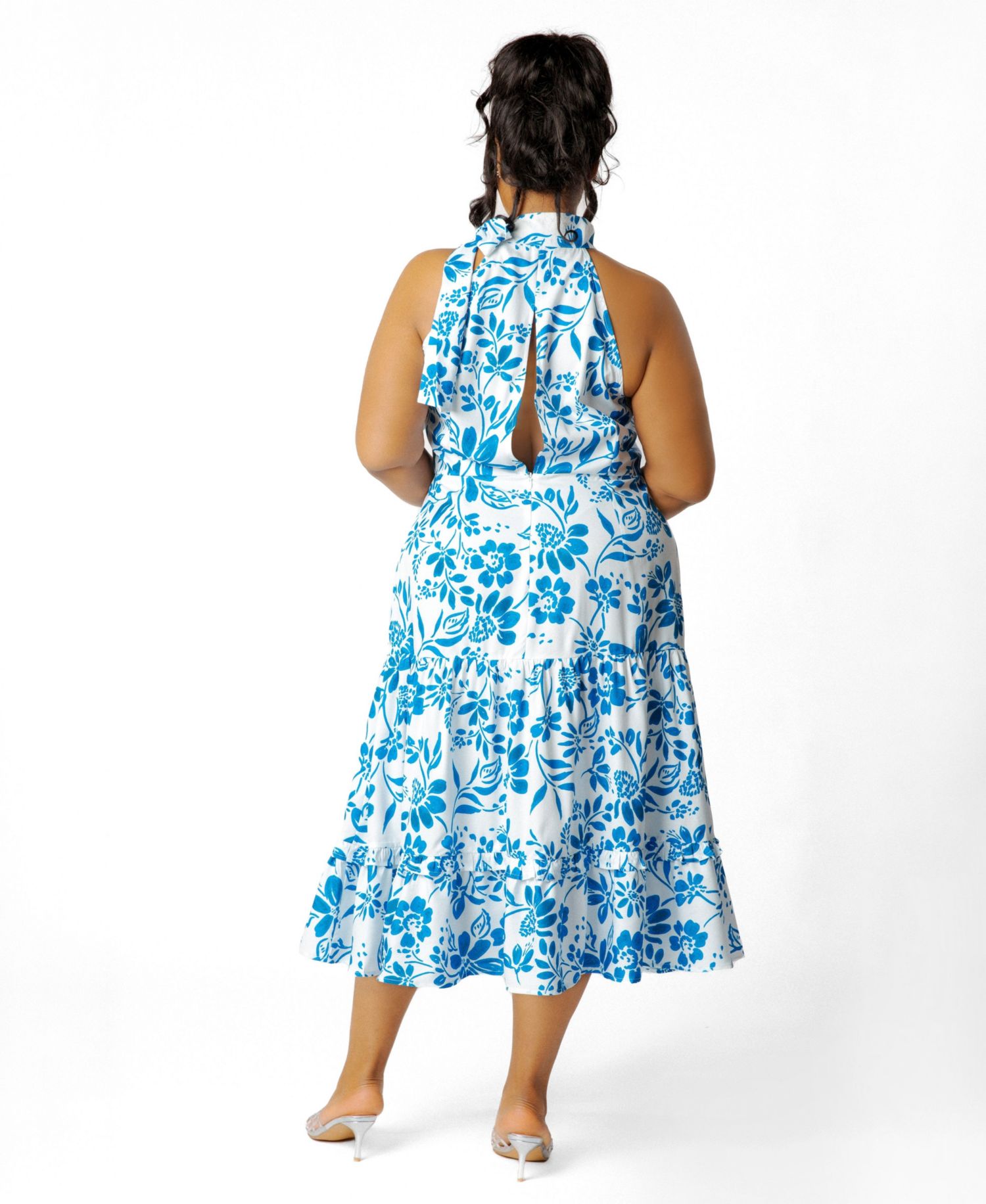 Plus Size Floral Halter Neck Midi Dress