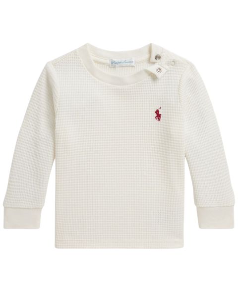 Футболка Polo Ralph Lauren Waffle-Knit Cotton Long-Sleeve T-Shirt для мальчиков-малышей, цвет: Кремовый