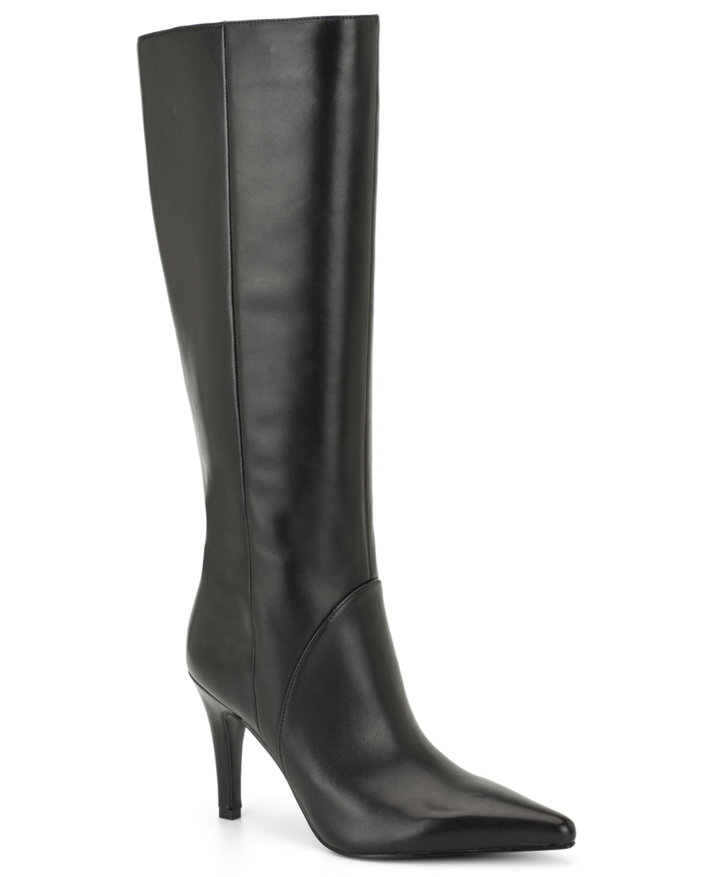 Женские ботинки Nine West Korin Tall Pointed Toe Stiletto Dress Boots, Regular & Wide Calf, цвет: Чёрный кожаный — фото 1