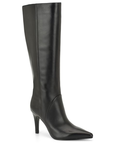 Женские ботинки Nine West Korin Tall Pointed Toe Stiletto Dress Boots, Regular & Wide Calf, цвет: Чёрный кожаный