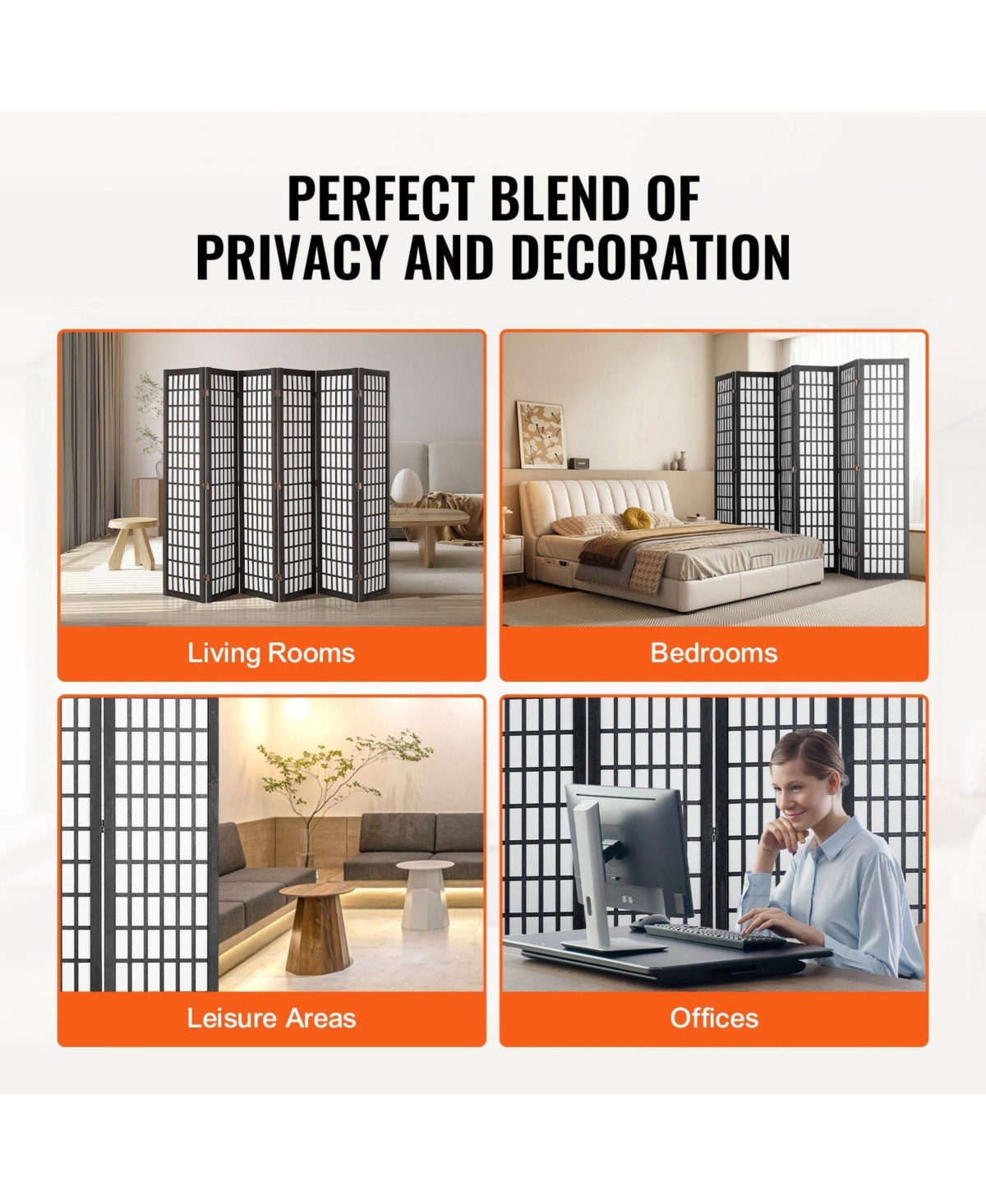 Slickblue Folding 6 Panel Privacy Room Divider Screen, Portable Indoor Partition for Living Bedroom