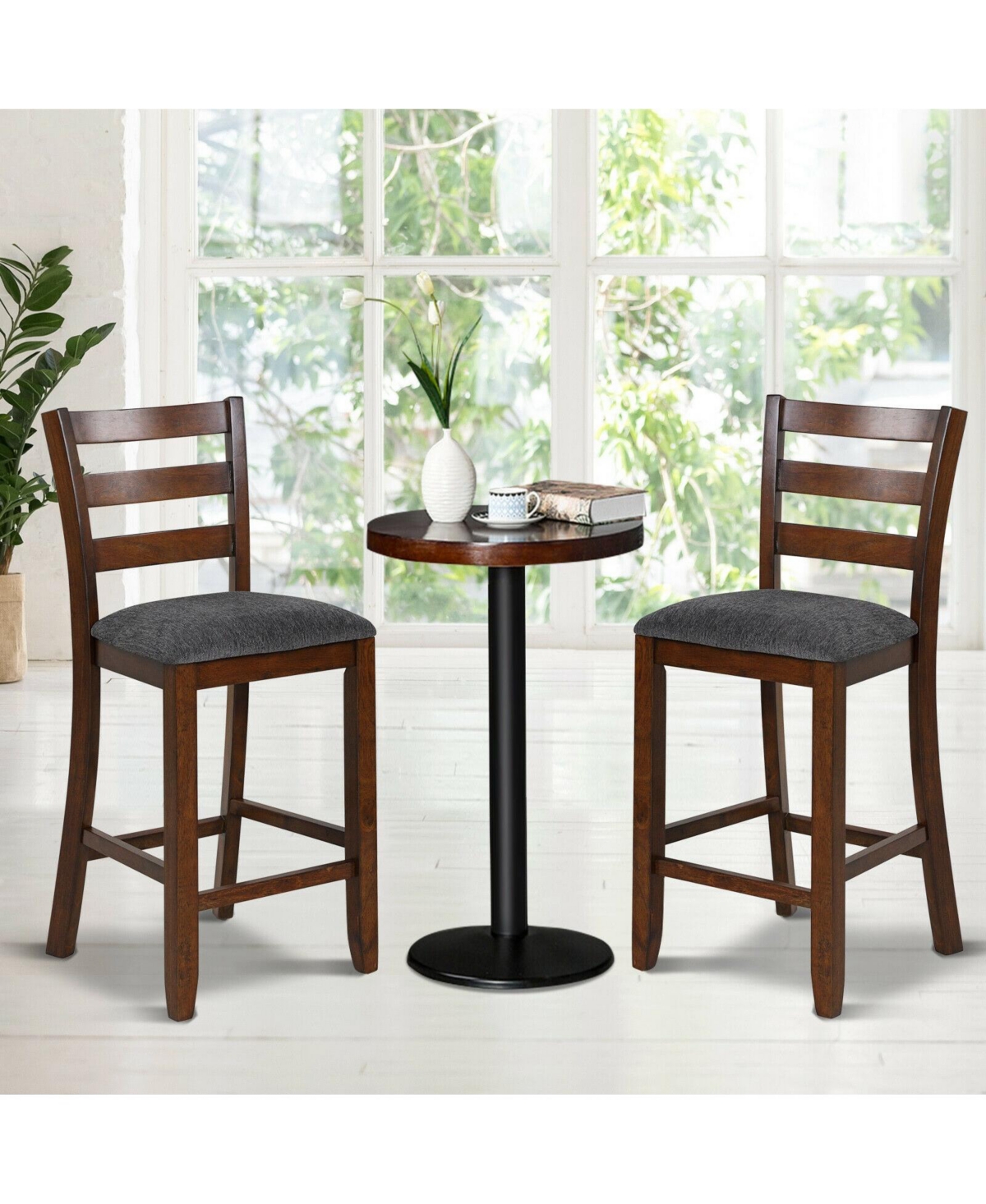 Mecale Set of 2 Counter-Height Chairs with Fabric Seat and Wood Legs