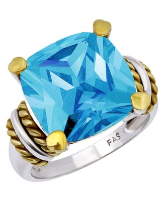 Two-Tone Oxidized Twist Accent Cushion Cut Cubic Zirconia Statement Ring