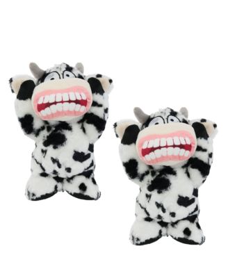 Angry Animals Cow 2 Pack, Durable Plush Squeaky Dog Toy
