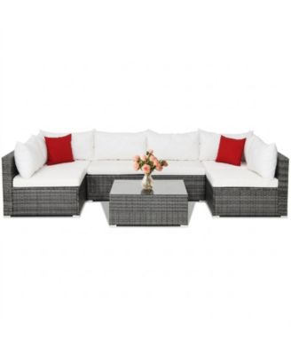Patio Rattan Furniture Set Sectional Sofa Garden Cushioned Layout