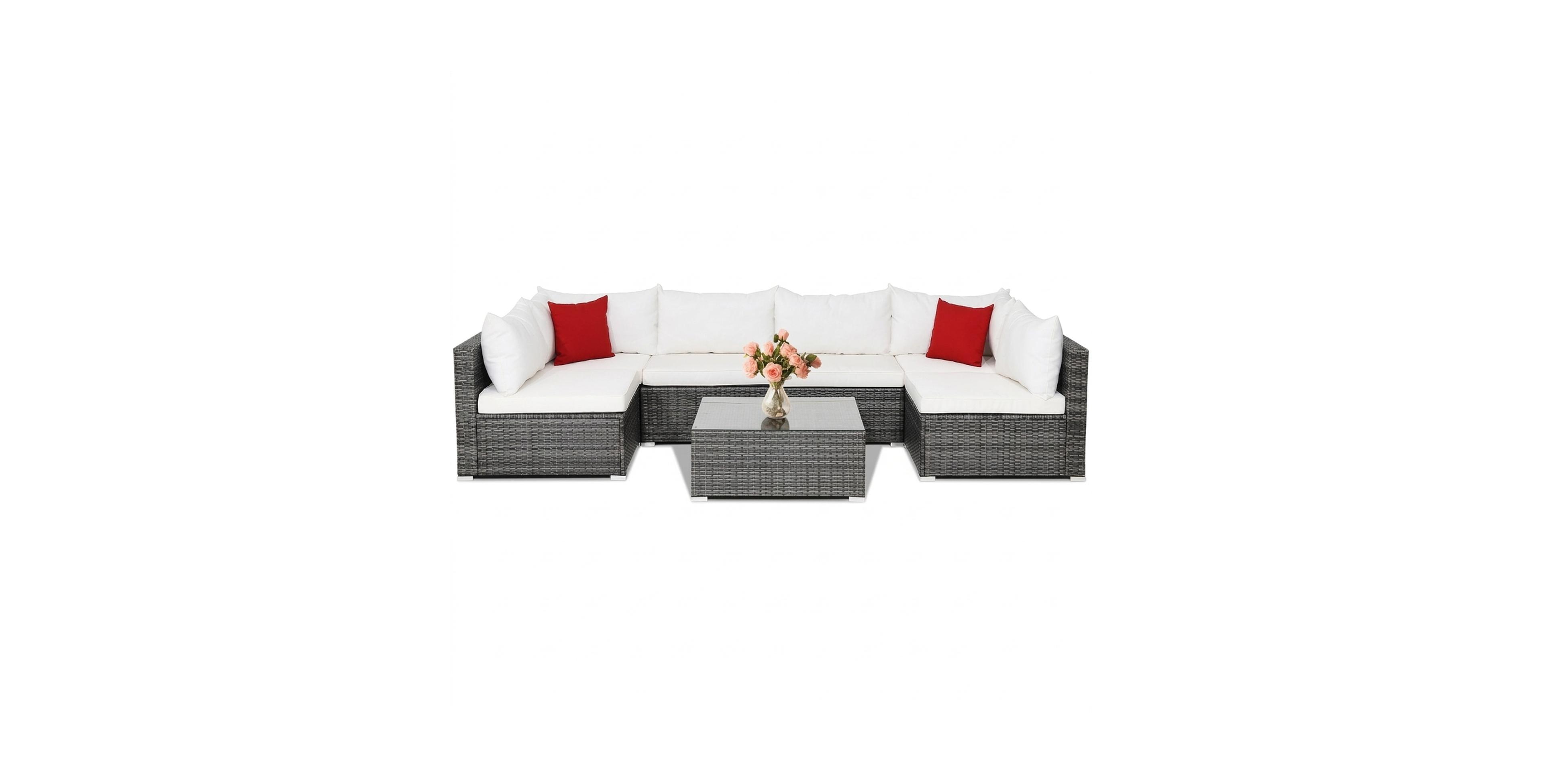 Gouun Patio Rattan Furniture Set Sectional Sofa Garden Cushioned Layout