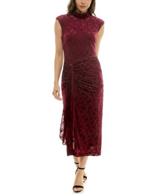 Petite Burnout Velvet Mock Neck Midi Dress