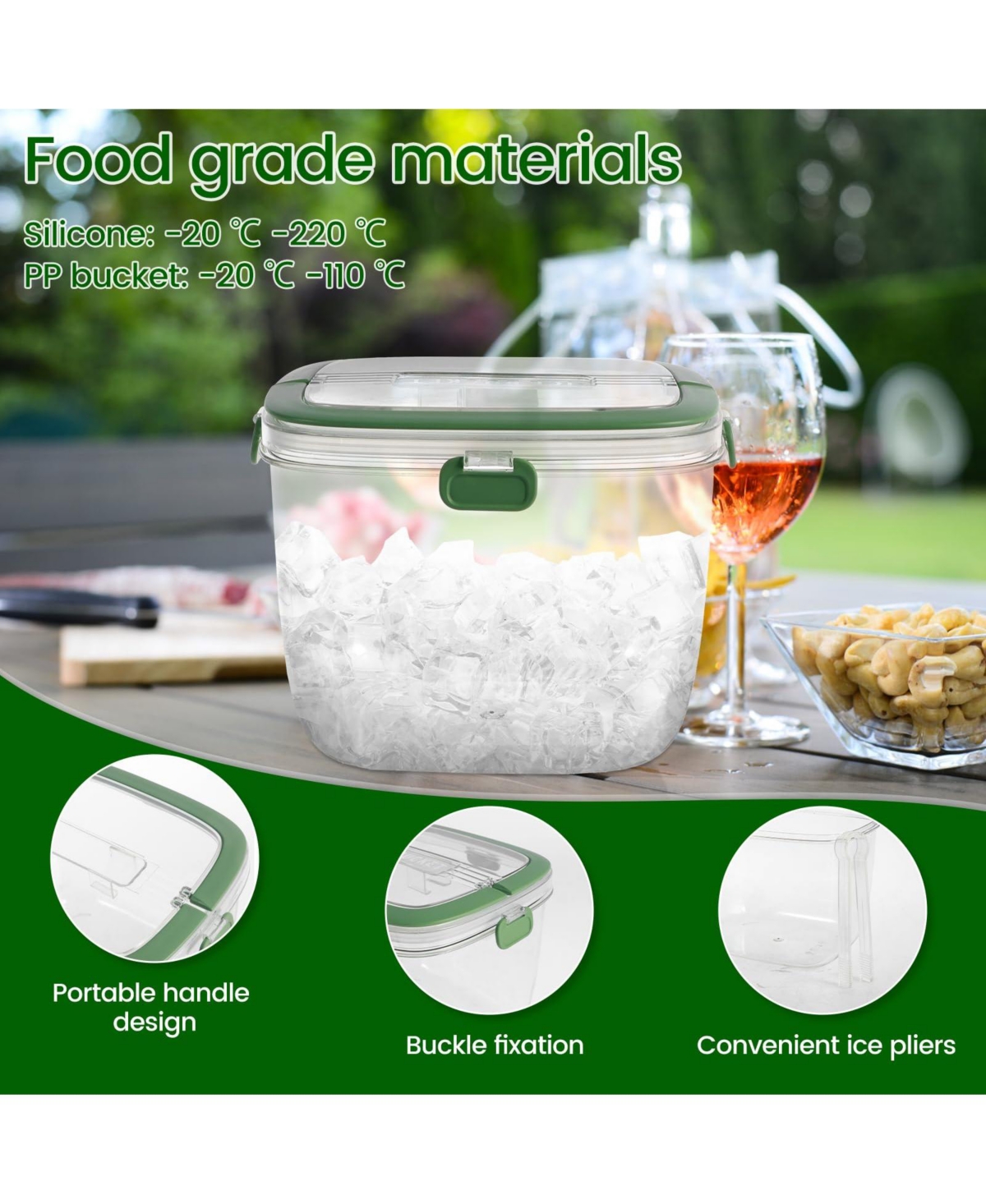 Piscifun 5L Portable Ice Bucket with Lid Tong Sealed Handle for Cocktail Party Camping Barbeque