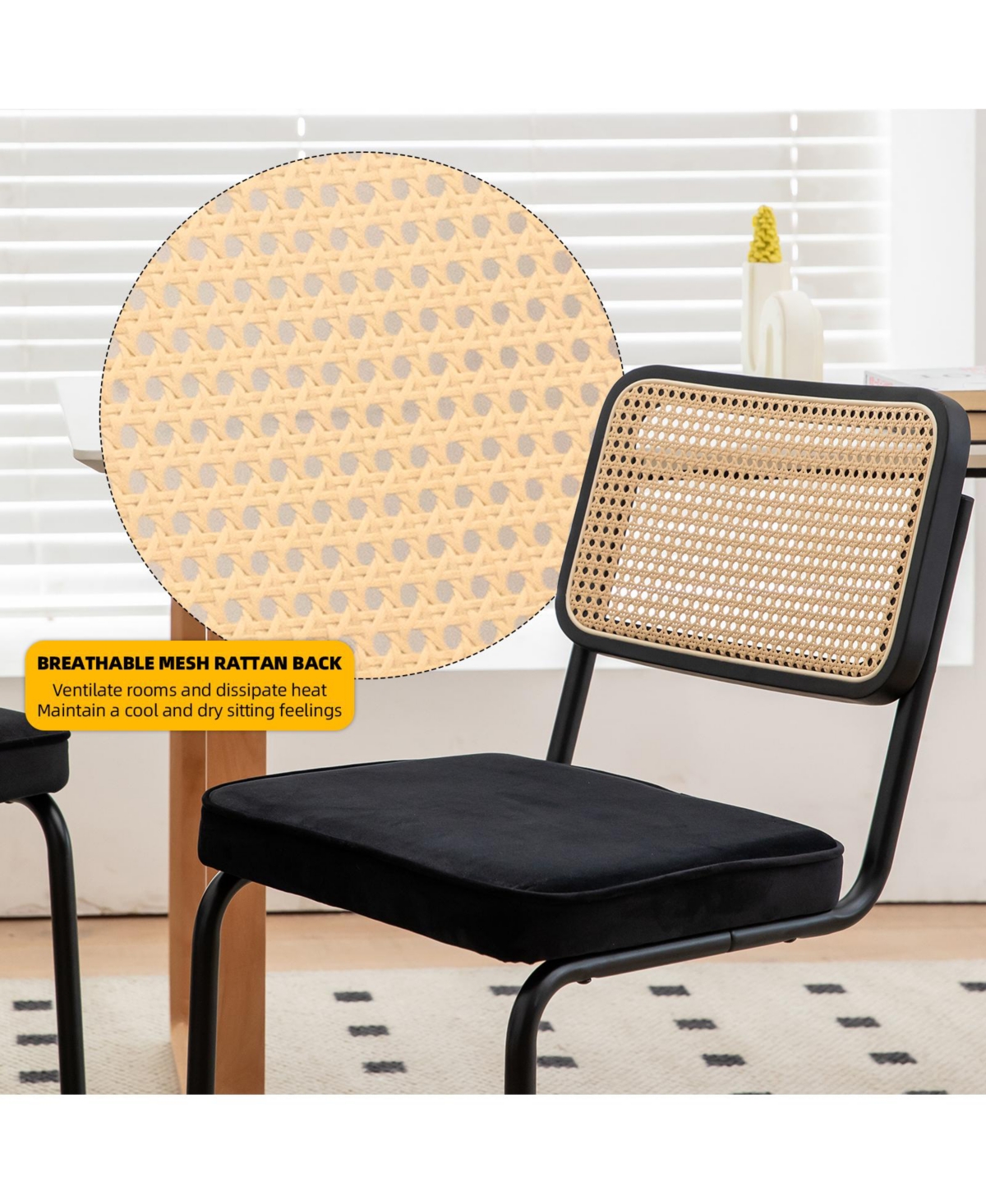 Flynama Set of 2 Velvet Rattan Cantilever Dining Chairs