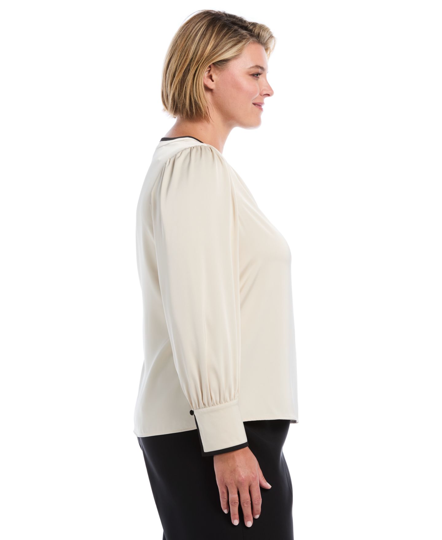Женская блузка Rafaella Plus Size Satin Split-Neck Long-Sleeve, цвет: Овсяный — фото 3