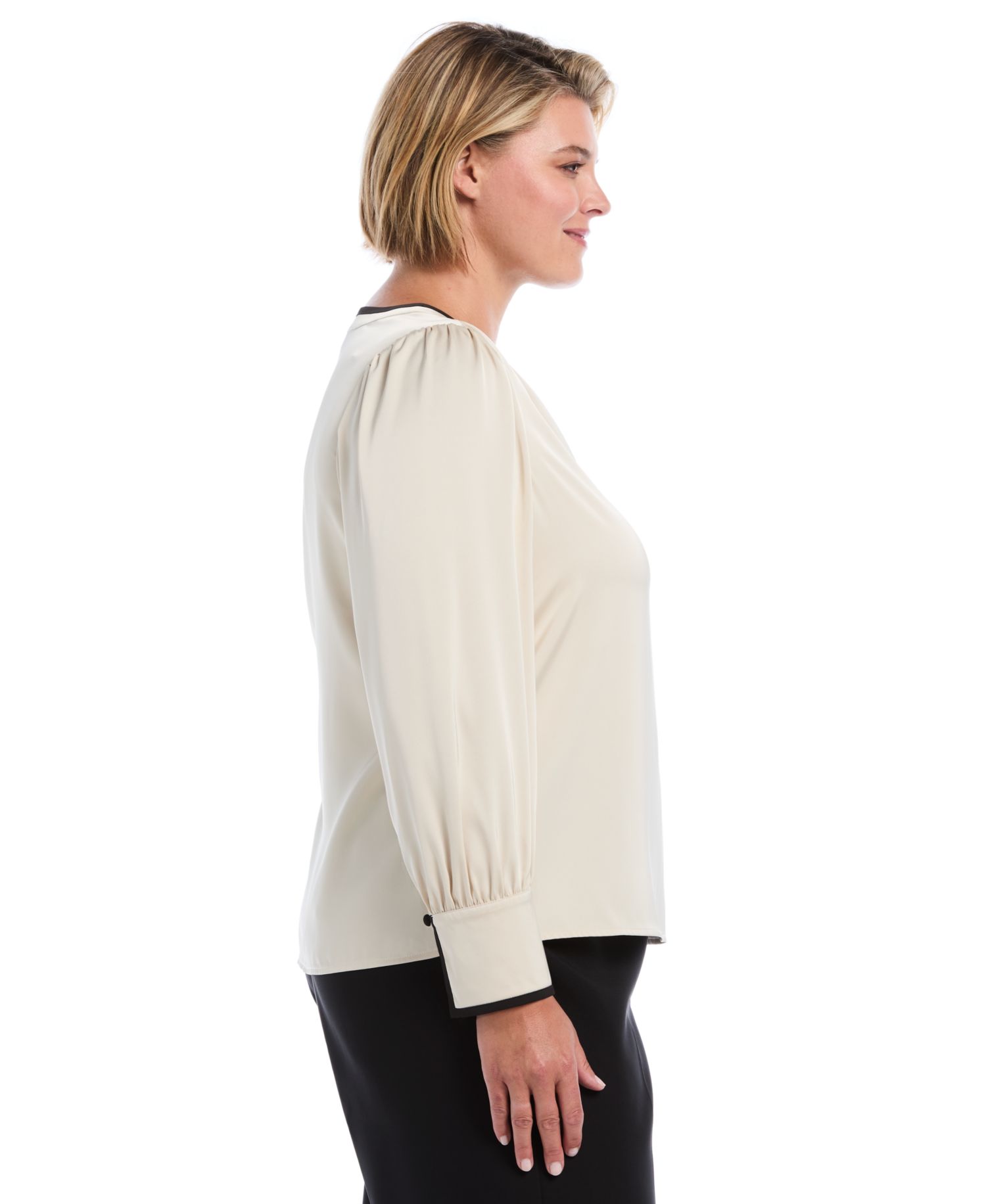 Plus Size Satin Split-Neck Long-Sleeve Blouse