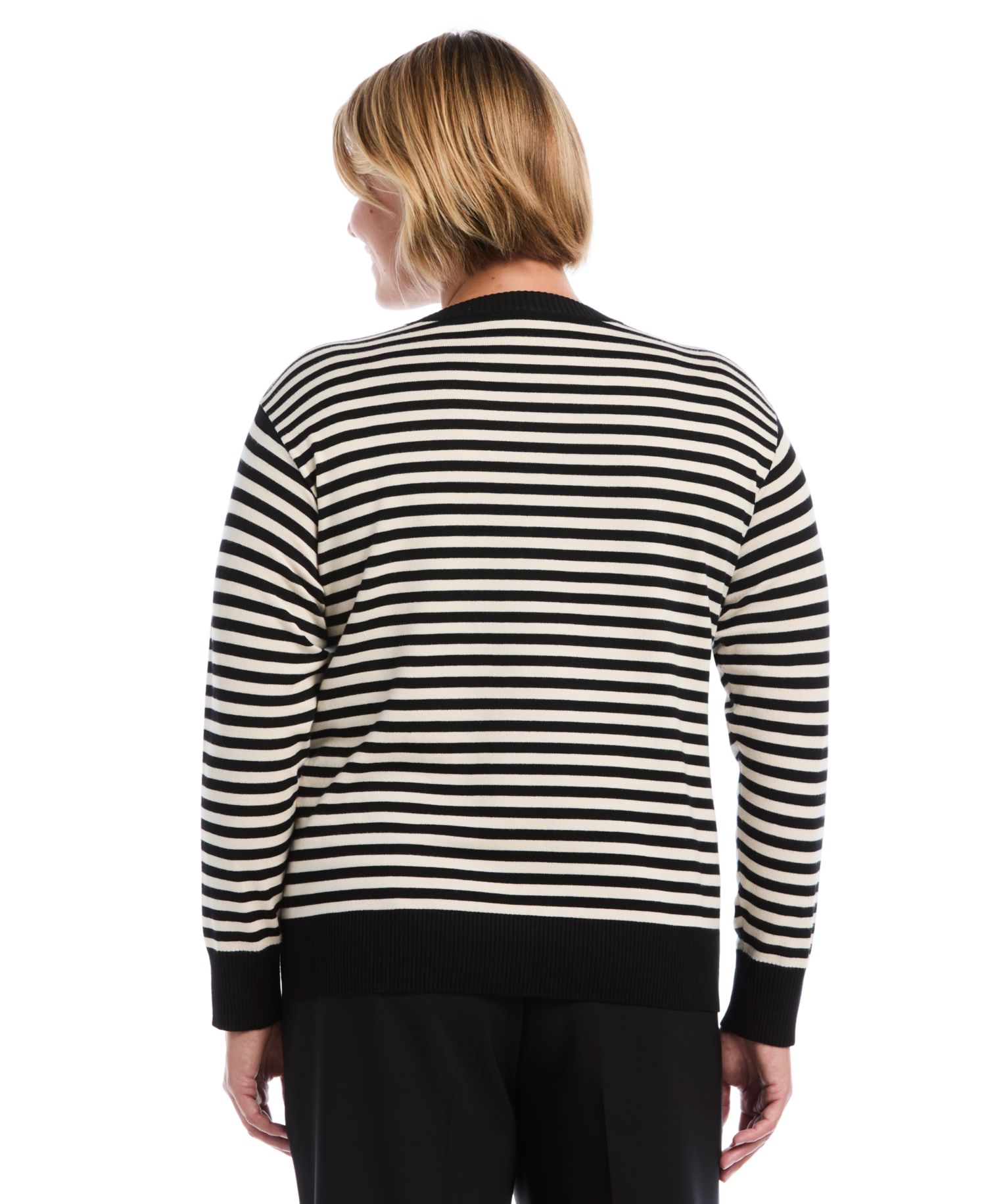Plus Size Striped Crewneck Ribbed Trim Pullover Sweater